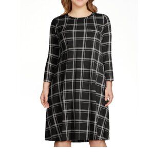 Time and Tru Black and White 3/4-Length Sleeve Knit Dress Size Medium